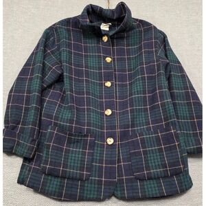 Jaclyn Smith Classics Wool Blend Plaid Jacket Navy Green Yellow Size 12 RN 73942